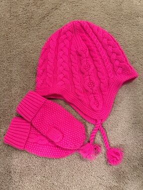 Polo by Ralph Lauren Hot Pink Cable Knit Earflap Hat & Mittens